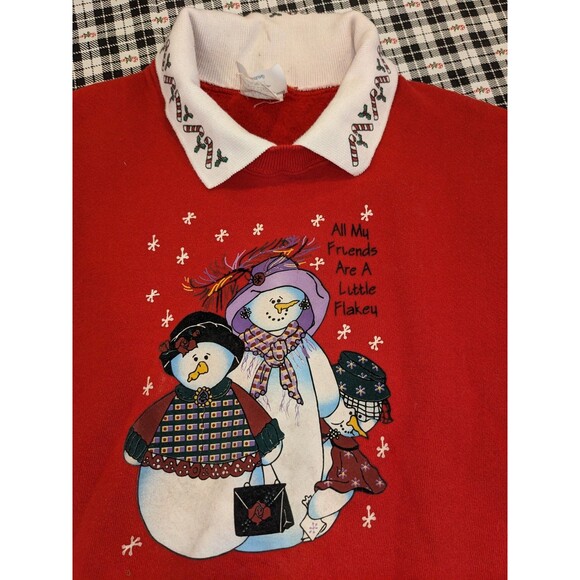 JERZEES Tops - Vintage Women's Christmas Shirt Collared Sweatshirt Sz M All My Friends Snowmen